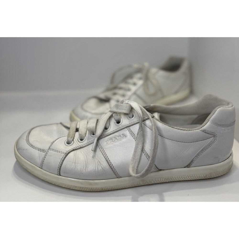 Prada White Leather Low-Top Sneakers - Men's Size US 10